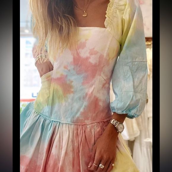 New LoveShackFancy Chai Mini Dress 
Rainbow Radical Tie Dye Size Small - Picture 9 of 12